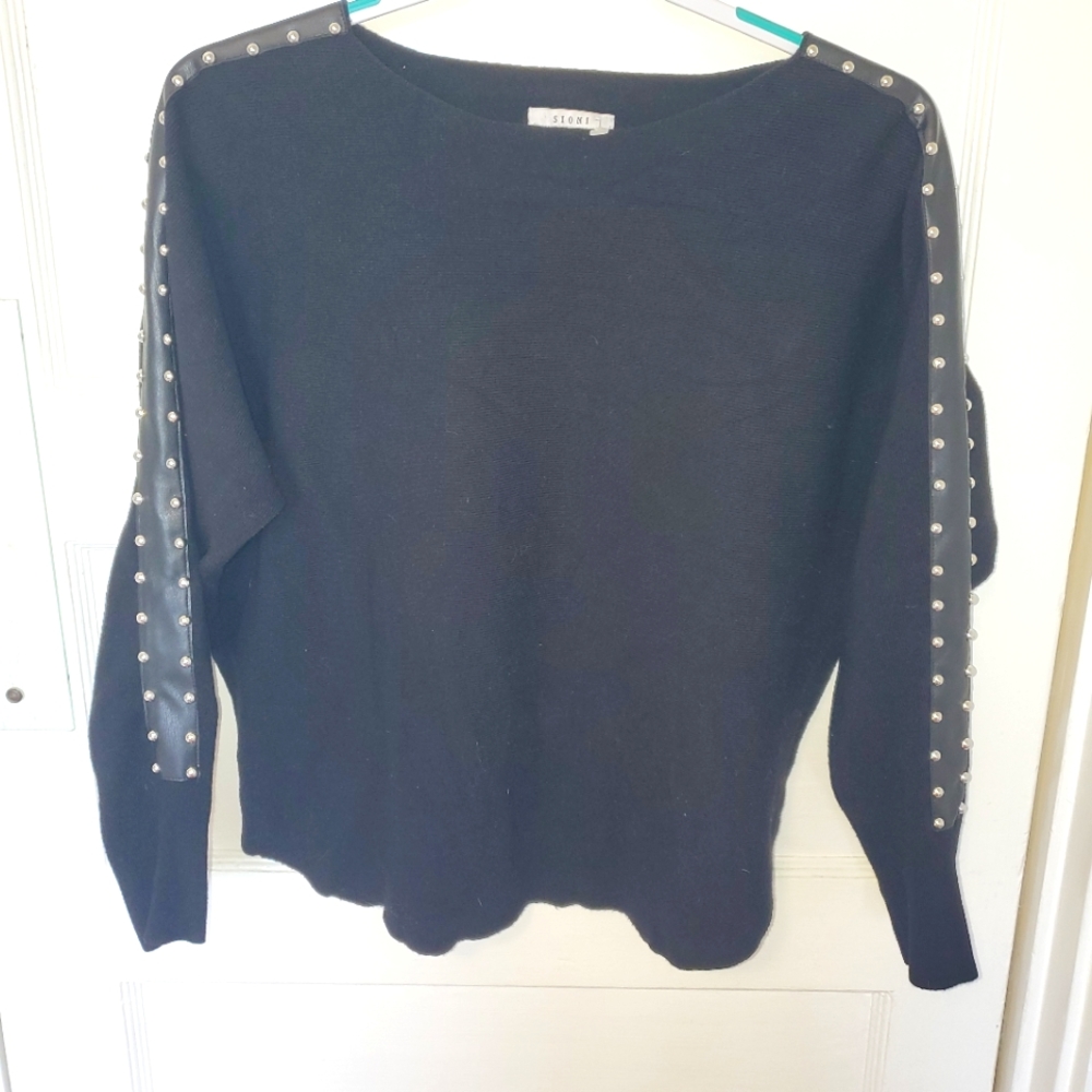 Sioni black sweater faux leather sz l